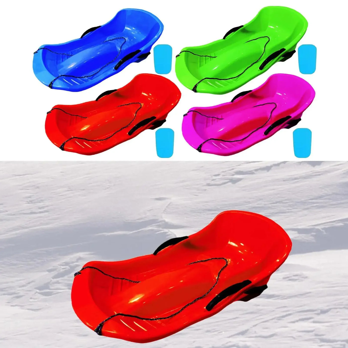 Snow Sled with Seat Cushion for 2 Persons with Double Brakes Includes Pull Rope Classic Wear Resistant Sand Sledding Sled Sledge