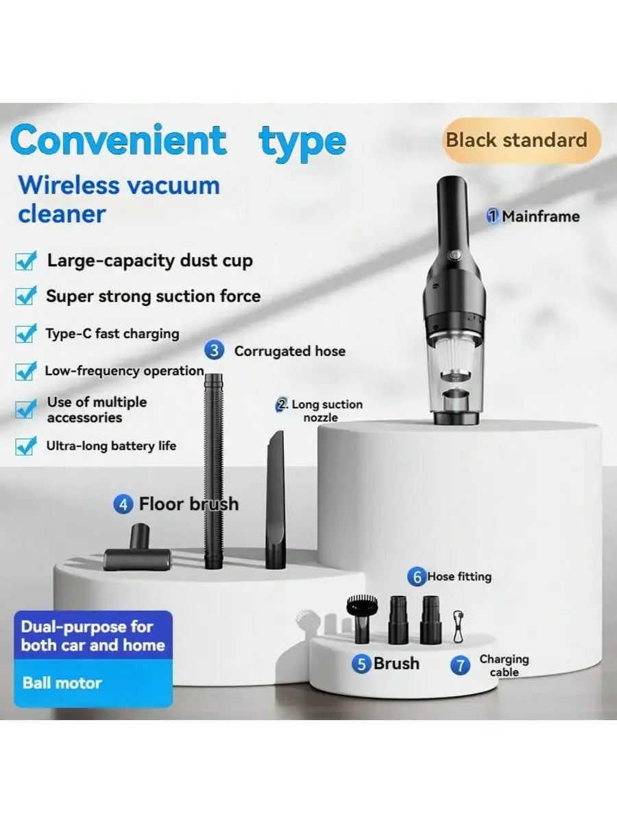 Portable handheld vacuum cleaner, car vacuum cleaner, powerful suction of 120W, suitable for both dry and wet use