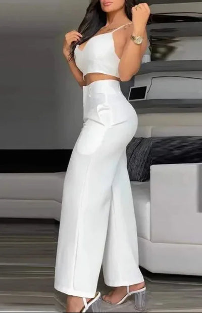 2 Piece Set Women V-Neck Red Top