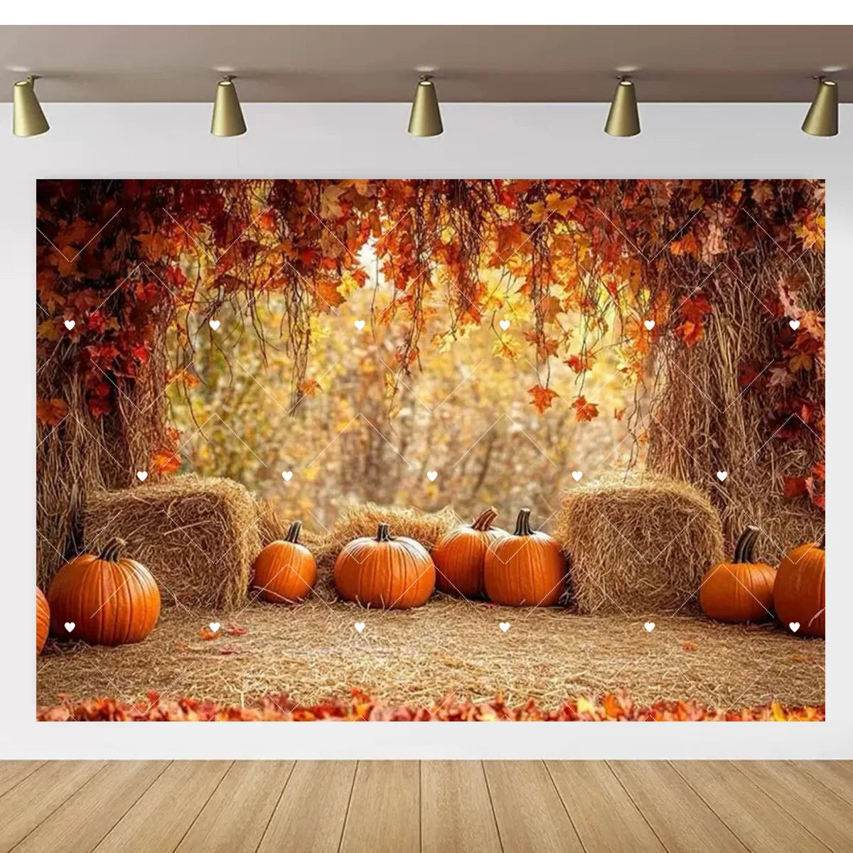 Autumn Thanksgiving Party Photo Backdrop Farm Harvest Maple Leaves Sunflowers Scarecrow Pumpkin Backdrop Poster Studio Photozone
