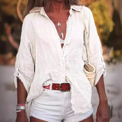 Women's Linen Turn Down Collar Tops