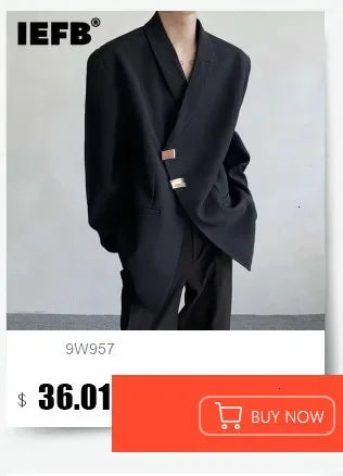 IEFB Korean Style Men's Blazers Double Breasted Shoulder Padded Tops Turn-down Collar Solid Color Loose Male Suit Jackets 9C8669