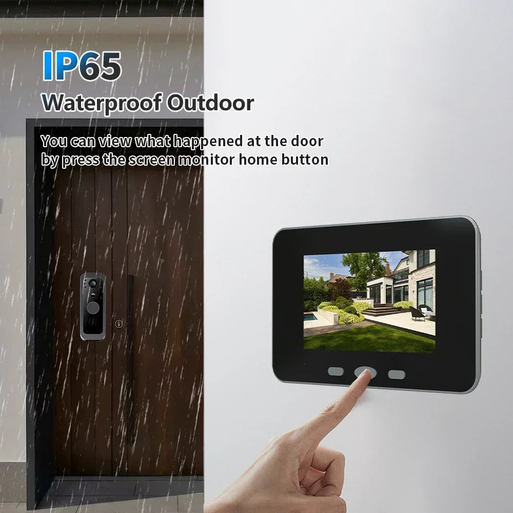 2.4G Wireless Audio Video Outdoor Waterproof Battery Powered Doorbell PIR Night Vision Camera with 4" Monitor APP NOT Required