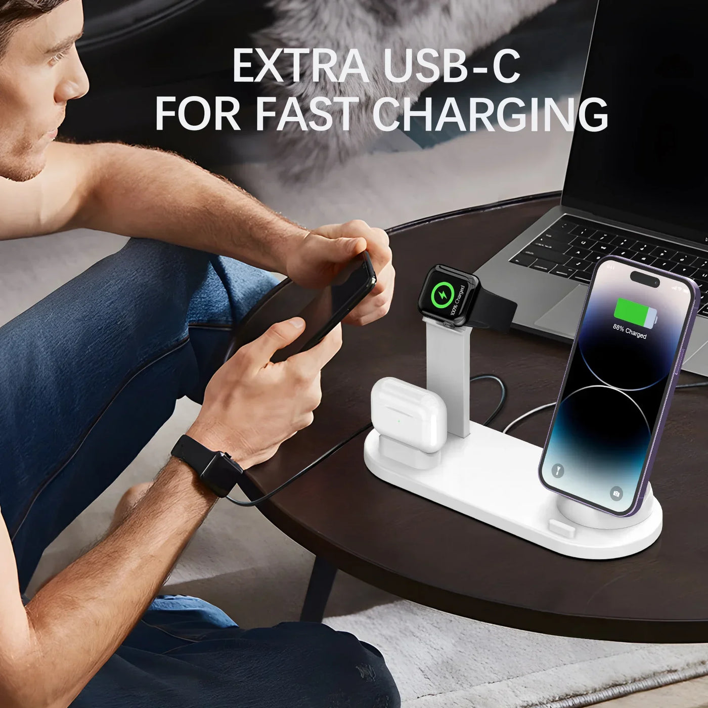 Universal Wireless Charging Station for iPhone 16, 15, 14, 13, 12, 11 Pro Max/Pro/Mini/Plus & for AirPods Pro 2 - Quick Charge