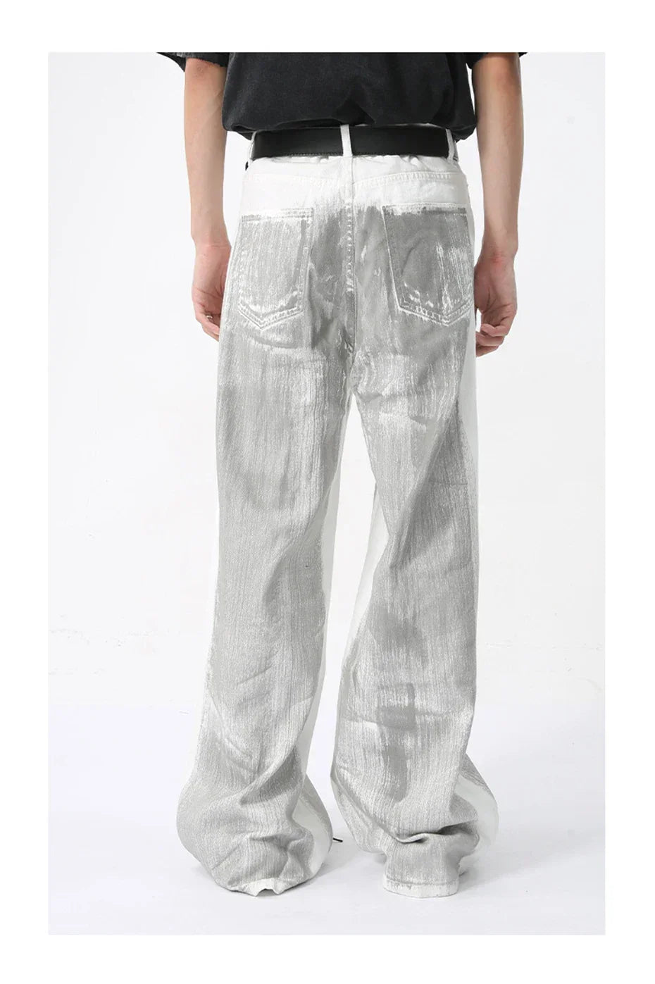 Men's White Baggy Jeans Dirty Printed Grunge Y2K Loose Straight Denim Pants Harajuku Oversized Streetwear Jeans Trousers Male