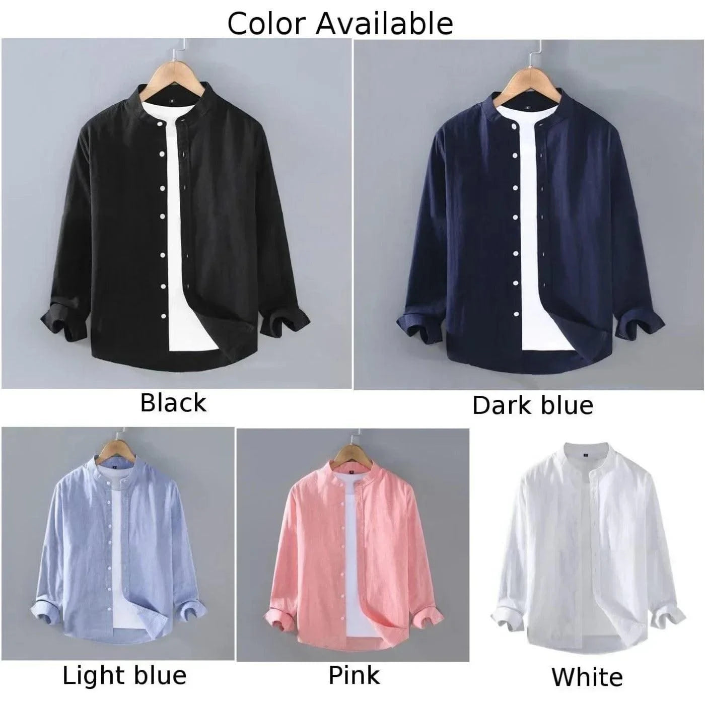 Mens Linen Shirt Stand Collar Long Sleeve Henley White Black Soft Comfortable Simple Spring Summer Men's Shirt Solid Color