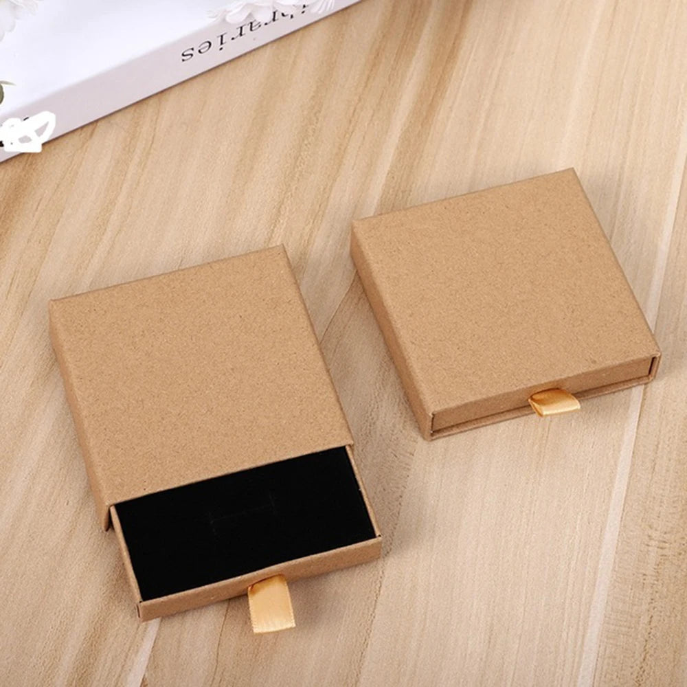 Thick Kraft Paper Drawer Jewelry Set Packaging Box Ring Necklace Bracelets Earring Gift Case Container With Sponge Inside