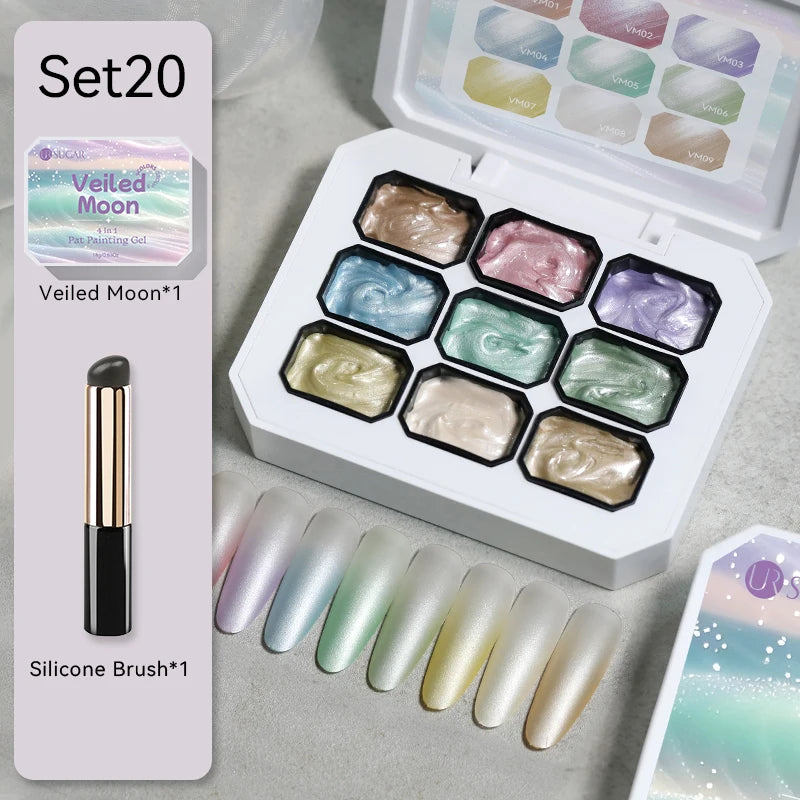 UR SUGAR 4 In 1 Pat Painting Gel Nail Polish Set 9 Colors Semi Permanent Soak Off UV LED Nails With Sponge Gradient For Nail DIY