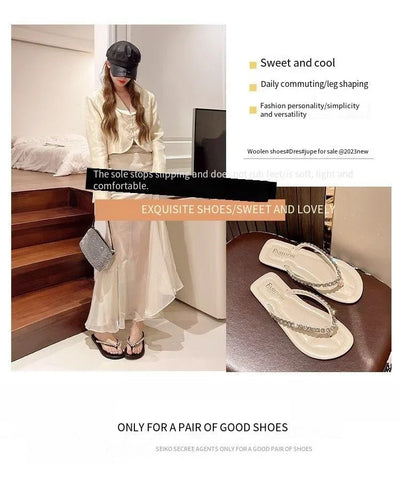 Beach flip-flops women wear high-grade summer new flat-bottomed non-slip holiday online celebrity toe sandals.