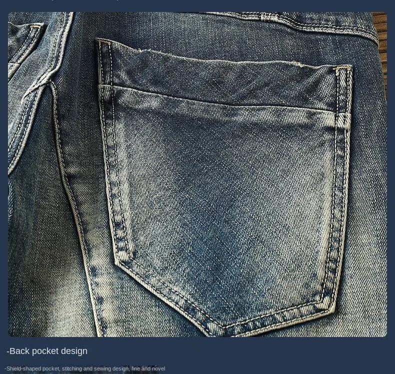 High-end 2022 Retro Motorcycle Jeans Men Spring Autumn Loose Zipper Designer Straight Pants Stitching Tooling Cargo Pants Men