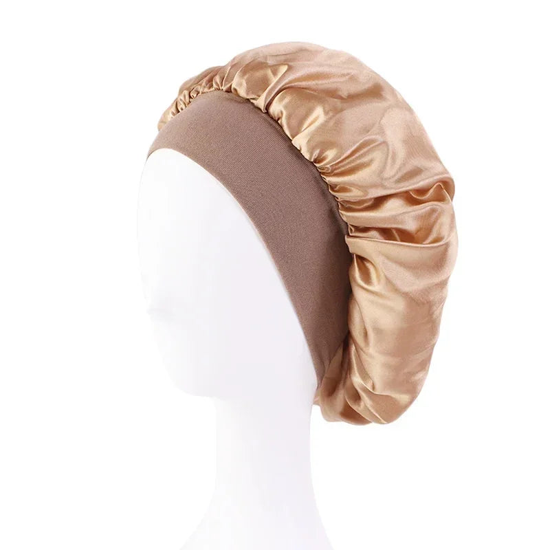 Satin Wide Brim Nightcap Shower Caps Silk Bonnet Elastic Soft Band Styling Cap Soft Silk Sleep Cap Bathroom Products