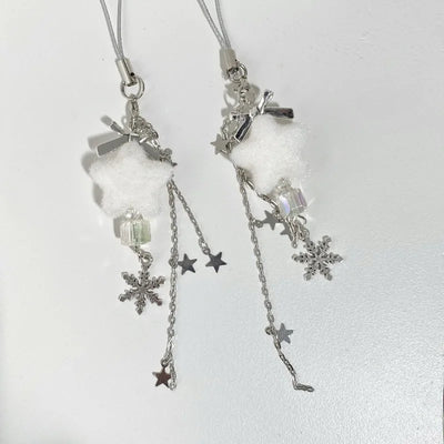 Winter Snowflake Keychain Phone Bag Straps Lanyard Plush Five Pointed Star Keychains Christmas Accessories for Women Girl Gifts