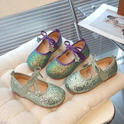 Children's Leather Shoes New Spring Autumn Ballet Flats for Girls Sequins Princess Versatile Kids Fashion Causal Catwalk Shoes
