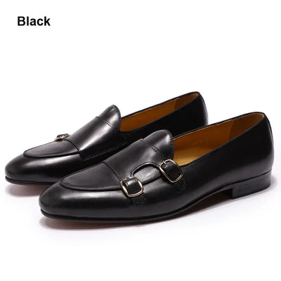 FELIX CHU Summer Autumn Men's Loafers Genuine Leather Hand Painted Monk Strap Men's Dress Shoes Wedding Party Mens Footwear