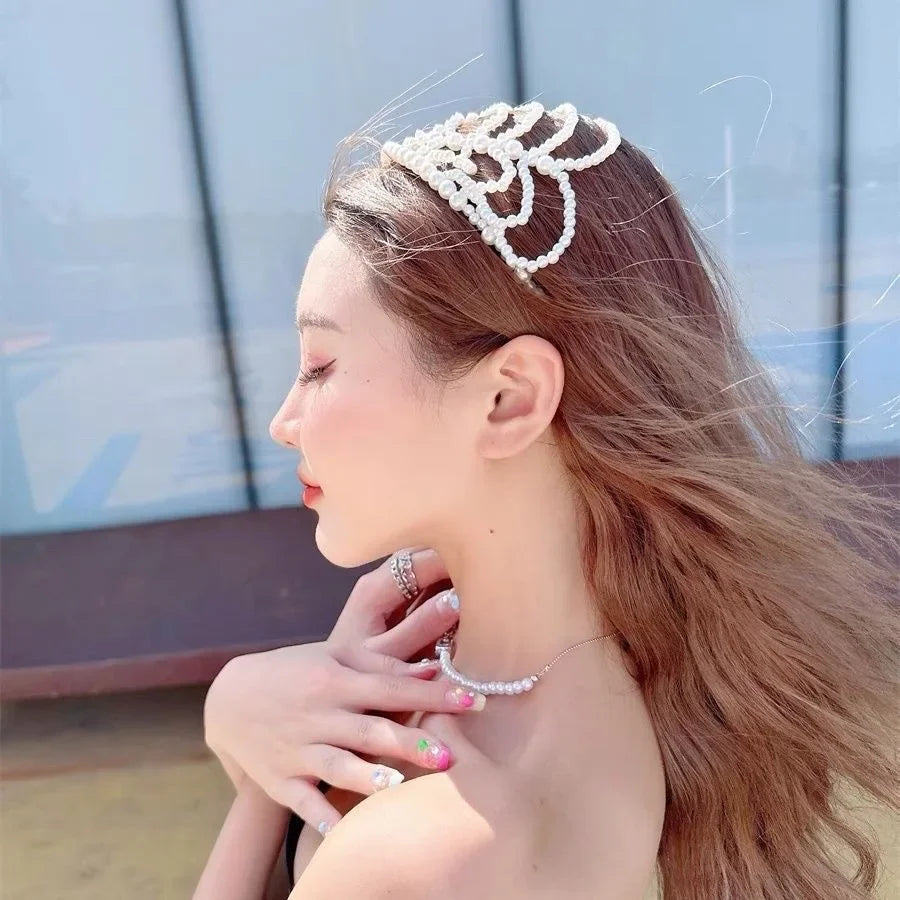 Fashion Pearls Hair Bands Accessories Headdress Elegant Luxury Bridal Crown Women Jewelry Hoop Daily Tassel Hairwear Accessories