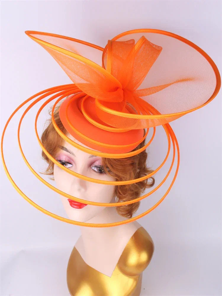 Big Fascinator Hat Royal Ascot Pillbox Caps Wedding Mesh Headpiece Women Party Banquet Chapeau Cap Headband Ladies Millinery