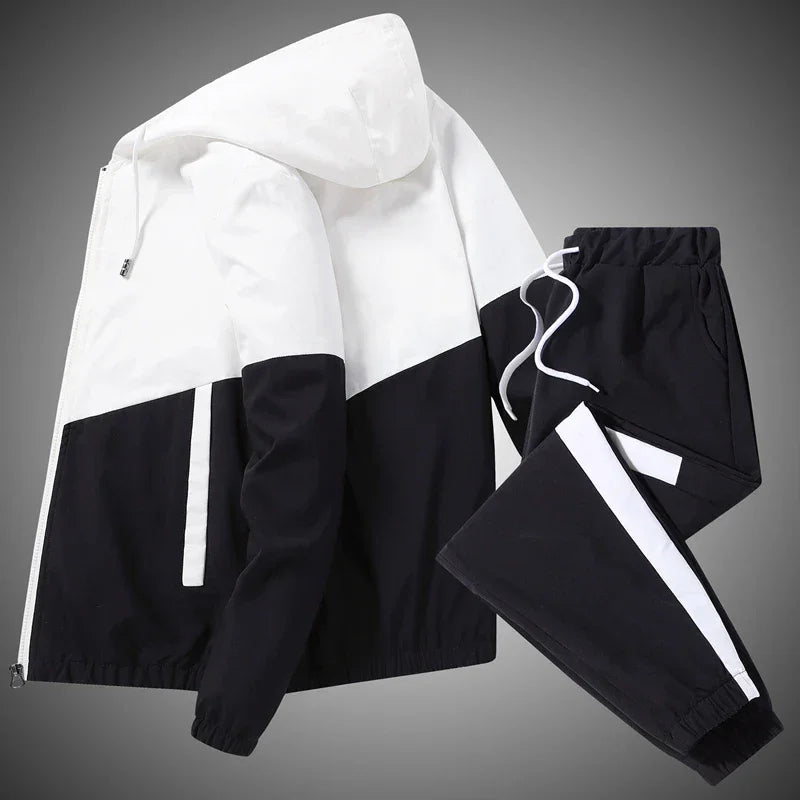 2025 Men Tracksuit Casual Joggers Hooded Sportswear Jackets And Pants 2 Piece Sets Hip Hop Running Sports Suit - Elanique