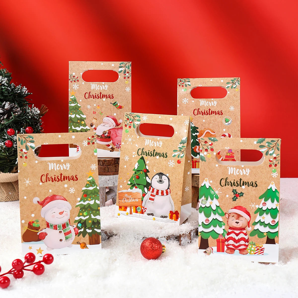 Christmas Kraft Paper Gift Bag Navidad Natal Noel Tree Candy Cookie Bag Merry Christmas Decorations For Home 2024 New Year 2025