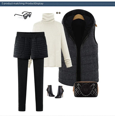 Winterfleece-lined Women's Tights Two-piece Illusionshorts Autumn/winter Thickened Cotton Wadded Trousers Warm Leggings