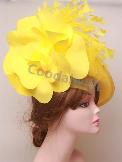 Big Flower Fascinator Derby Hat Women Party Dinner Headpiece Royal Ascot Pillbox Fascinator Hat Women Wedding Chapeau Cap Event