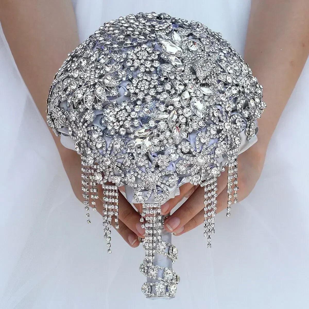 Rhinestone jewellery brooch bouquet silk wedding flowers |bridal