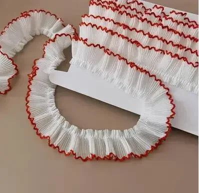 4M/lot 3cm Wine red/pink/Beige Chiffon Pleated Lace Dog Tooth Ruffle Lace Trimming for Dress Pet Cloth Home Decoration X1496