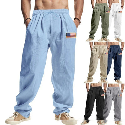 Men's Linen Wide-leg Pants for All Seasons Hip-hop Street Fashion Casual Pants Loose and Versatile Breathable Trousers for Men