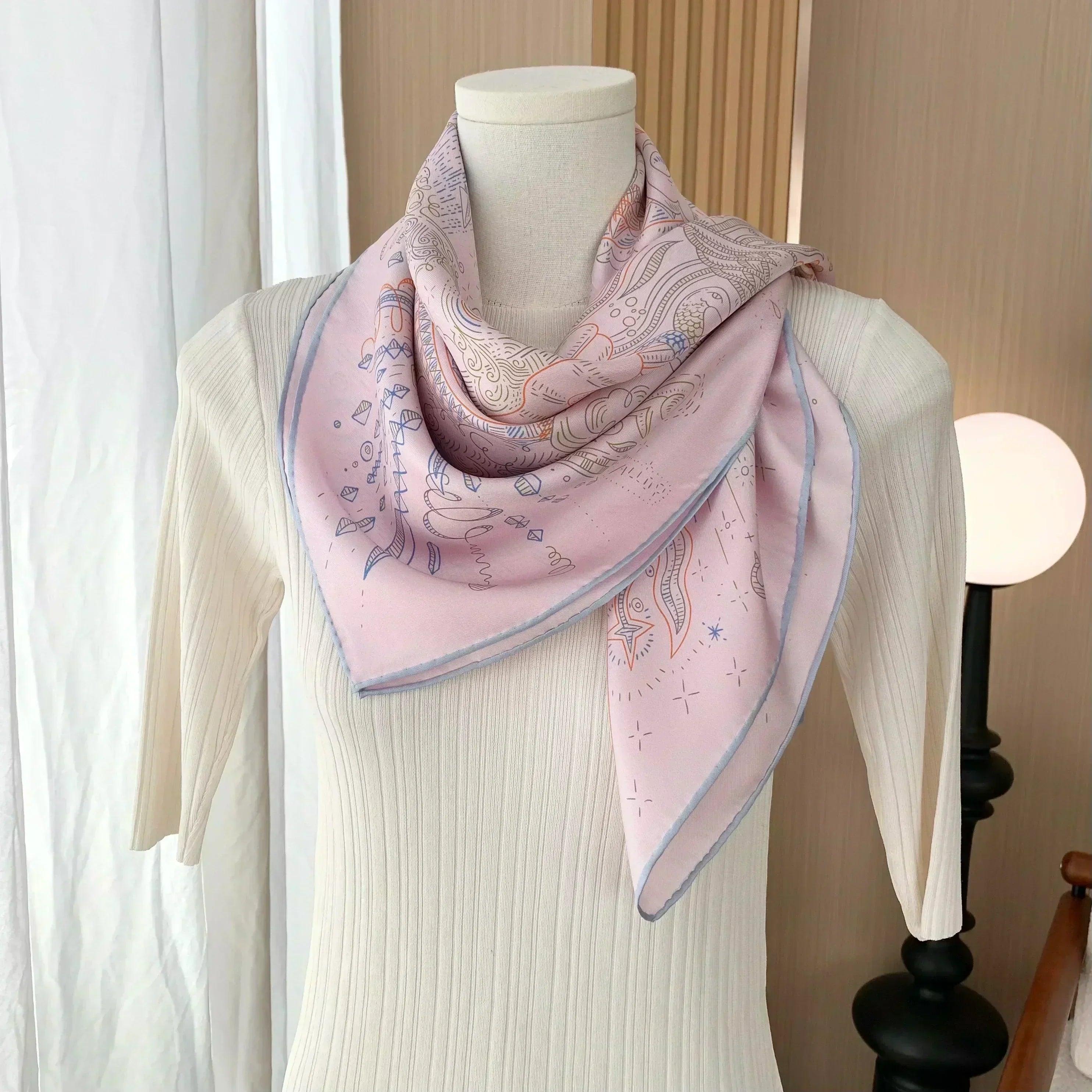 100% real silk scarf shawl large head scarves hijab for hair wrapping 90cm