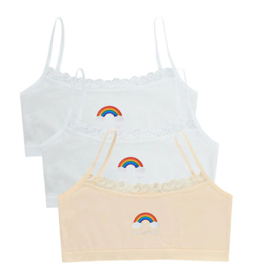 3PCS Teenage Girls Small Training Bras Cute Kids Rainbow Printed Sports Vest Bra Students Children Brassiere Underwear Tube Tops