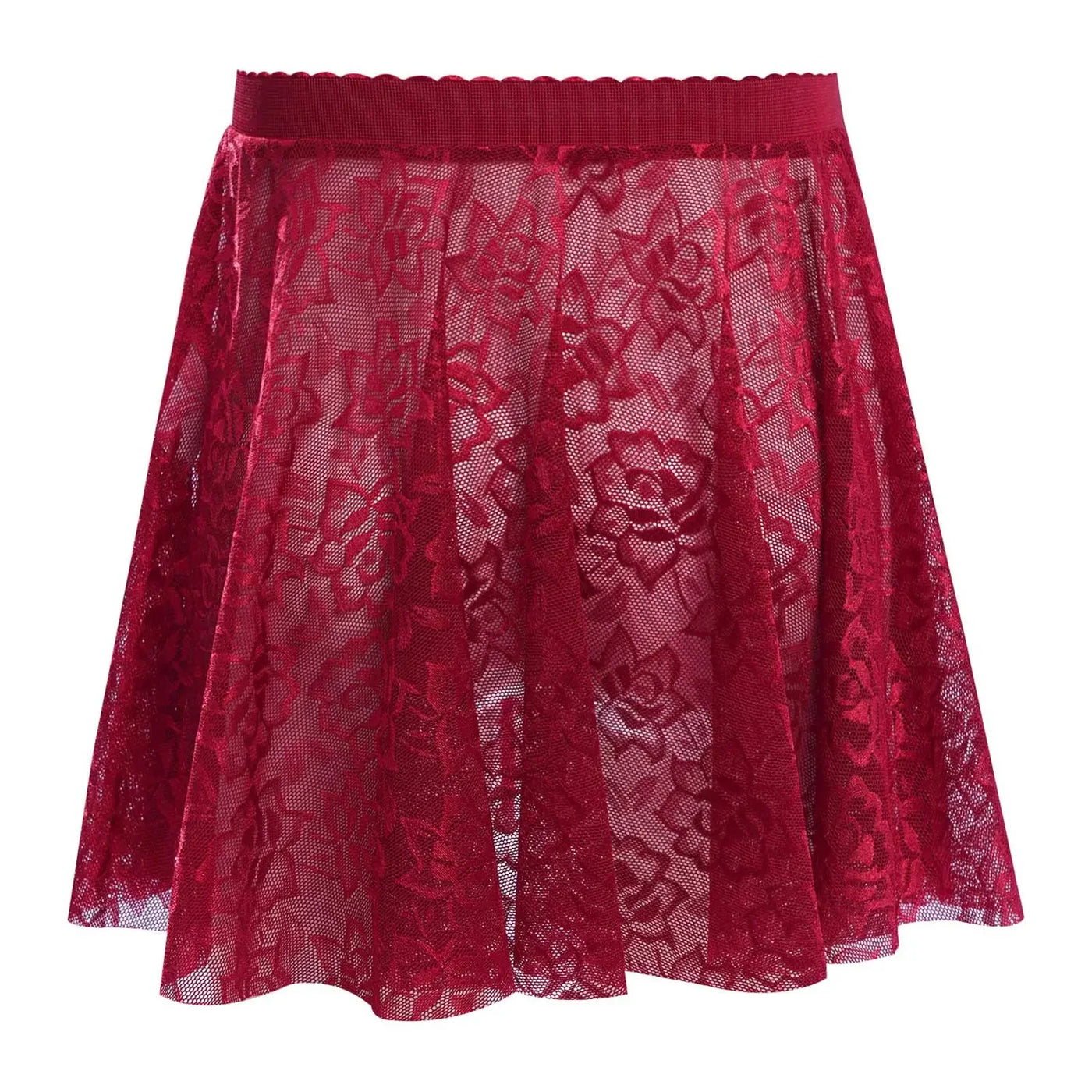 Kids Girls Ballet Dance Skirt Costume Floral Lace Pattern Cover-up Overlay Mini Skirt for Practice Performance Competition