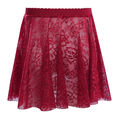 Kids Girls Ballet Dance Skirt Costume Floral Lace Pattern Cover-up Overlay Mini Skirt for Practice Performance Competition