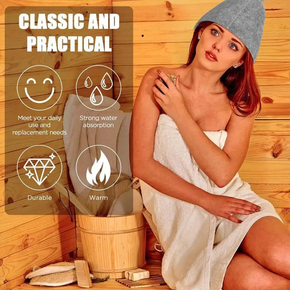 sauna Anti Heat Sauna Hat Thicken Wool Felt Shower Cap Women Men Steam Bath Shower Hair Turban Quickly Towel Drying Towel Hats