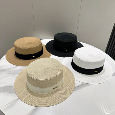 French Sunscreen Hat Women Summer Straw Hats Female Big Bim Flat Top Sunshade Cap Travel Beach Sun Visors Fisherman Cap