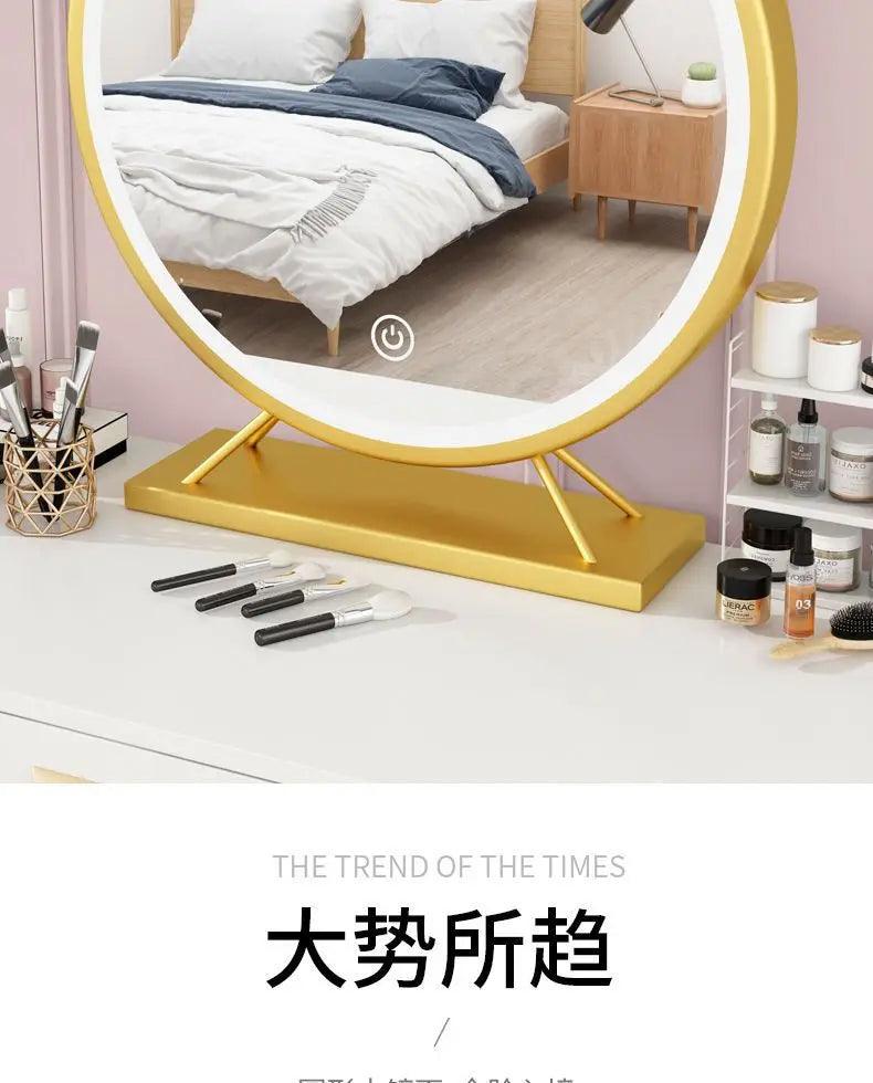 Led makeup home decor decorative mirrors photography aesthetic gold toilet round plastic espejo cosmético mhhzj