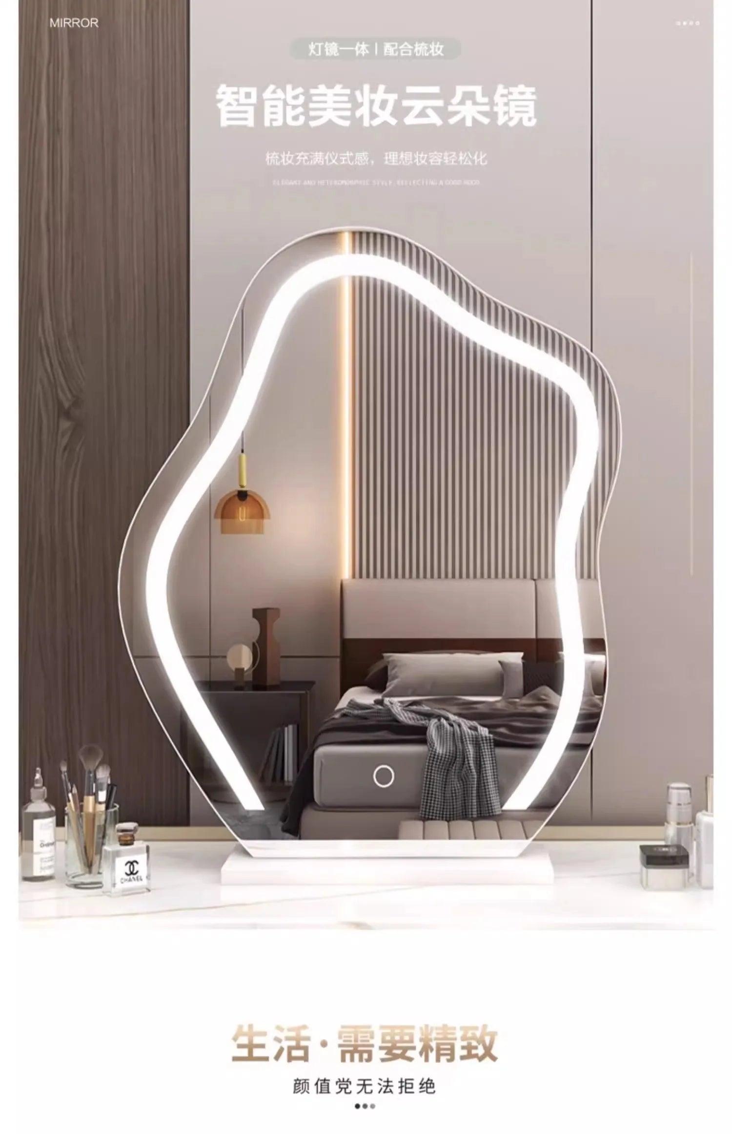 Lights irregular decorative mirrors jewelry standing asymmetrical bedroom mirror floor aesthetic espelho furniture