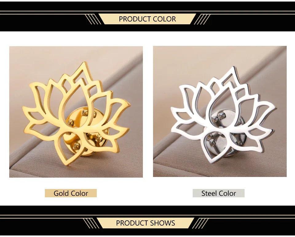 Dawapara Mandala Lotus Flower Brooch Lapel Pin Buddhism Spiritual Jewelry Fashion Stainless Steel Accessories