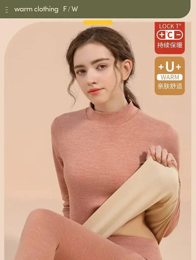 Thermal Underwear Sets for Women Mid-high Collar High Stretch Base Tops