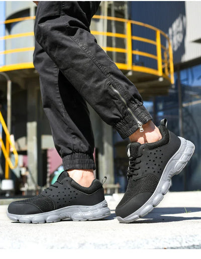 Men's Safety Shoes Comfortable Non-Slip Work Shoes Lightweight Breathable Safety Toe Casual Sneakers for Construction Site Black