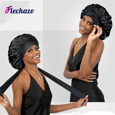 Silk Bonnet For Women Large Sleeping Cap For Hair Care Soft Satin Bonnets With Wrap Tie No Frizz No Fly Aways Hair Bonnets LOGO