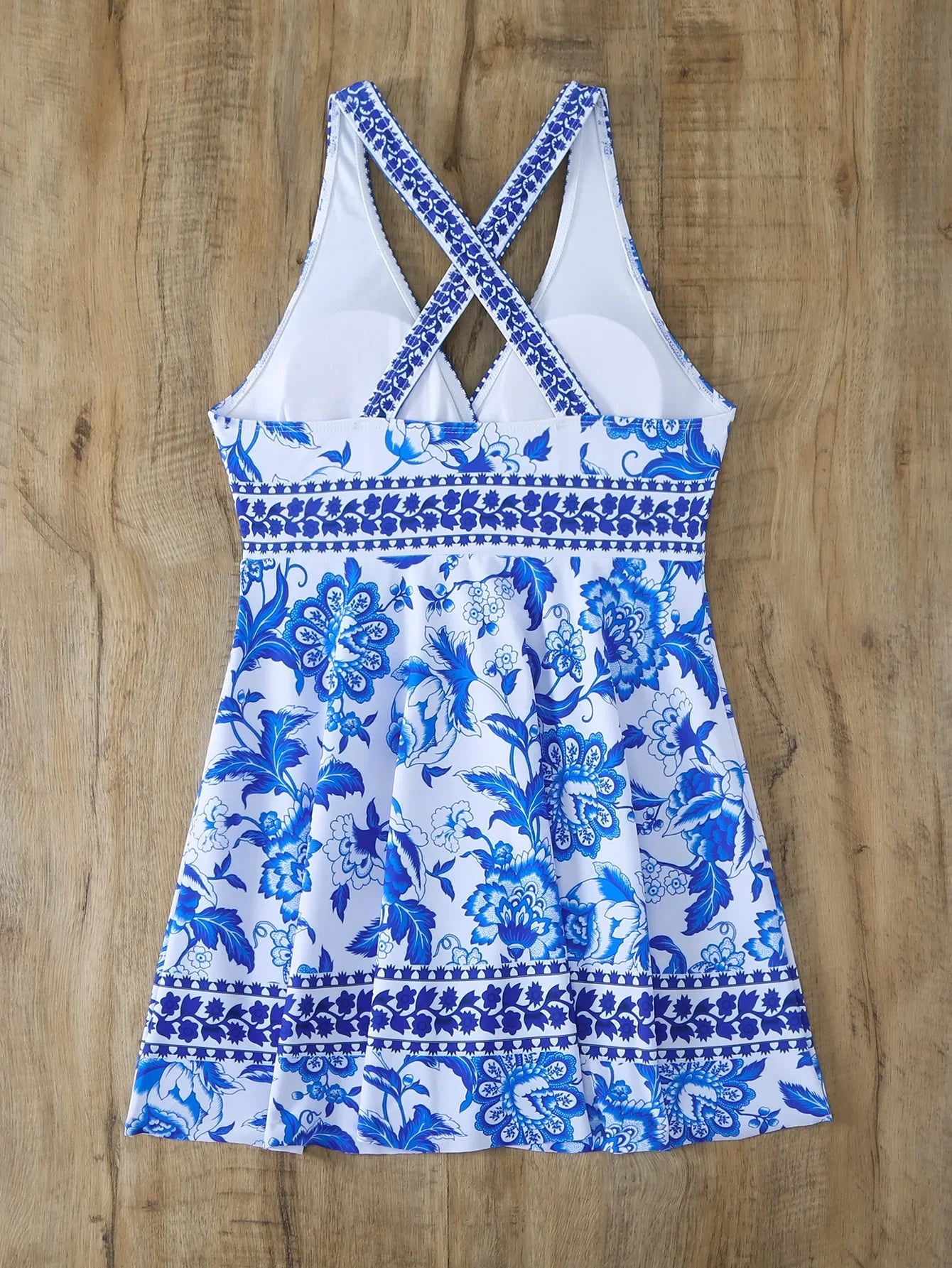 Summer Two Pieces Swimsuit 2024 Vintage Floral Print Swimwear Female Tankini Sets Deep V Beach Wear Women Swimming Bathing Suit