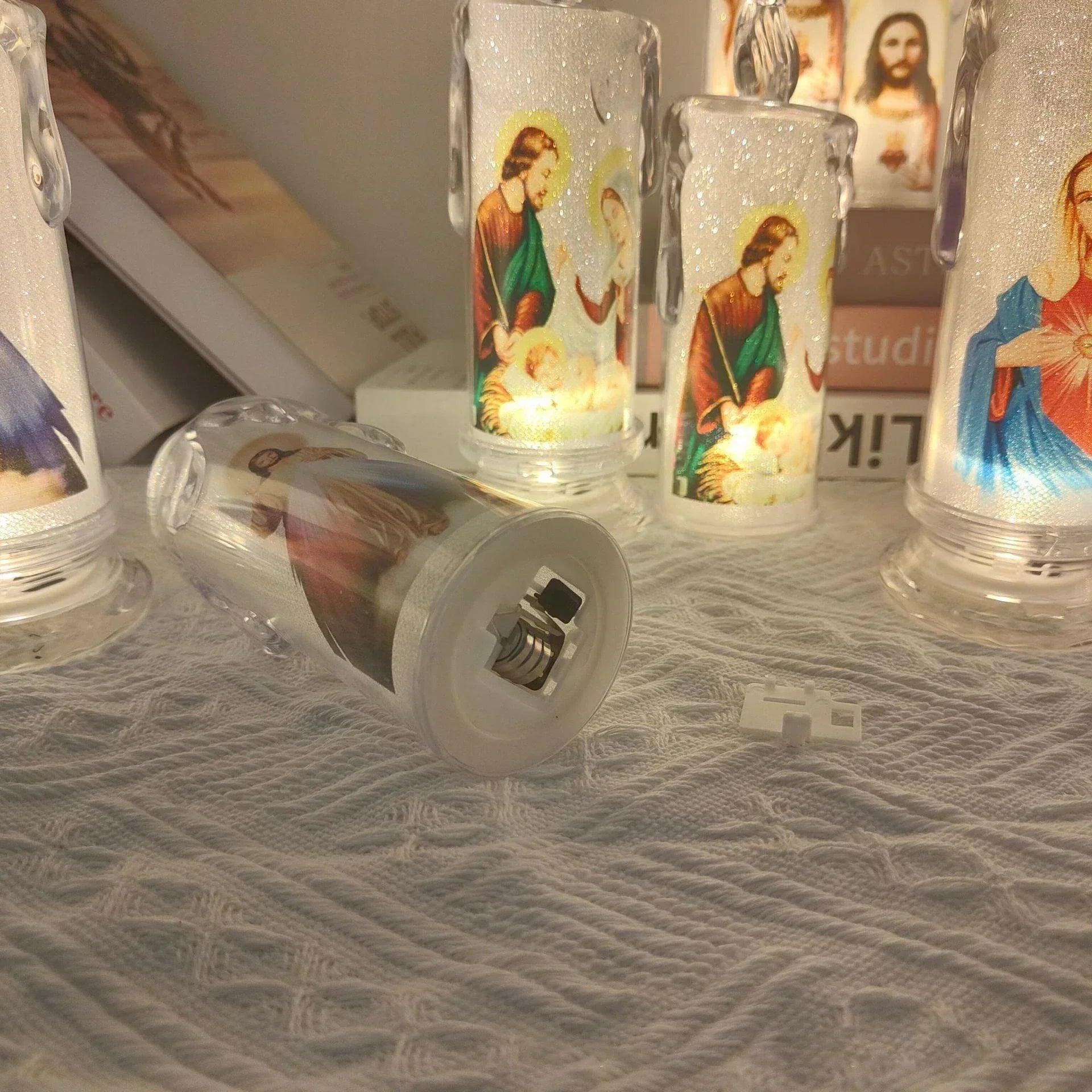 Led candle jesus virgin mary church prayer religious activities candlelight home decoration