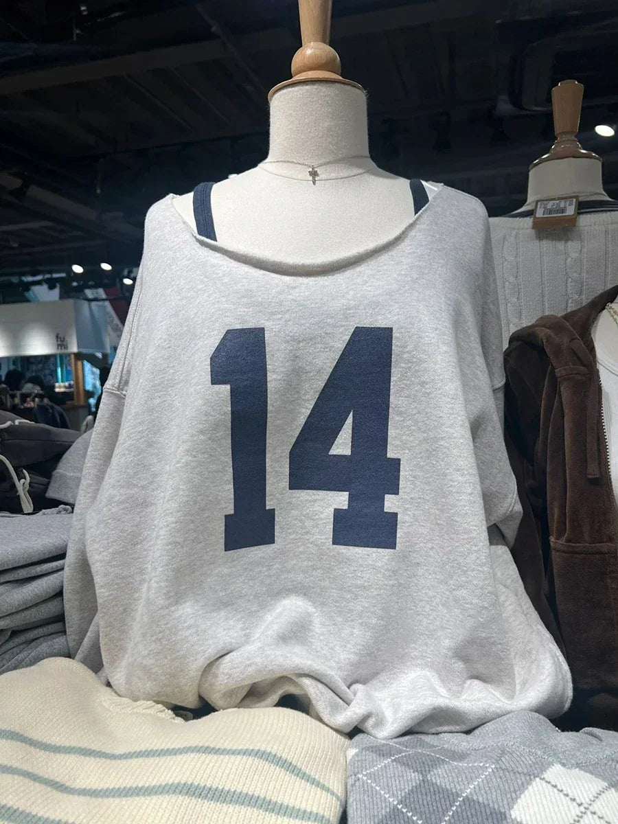 14 Print Oversized Sweatshirt For Women Sexy Scoop