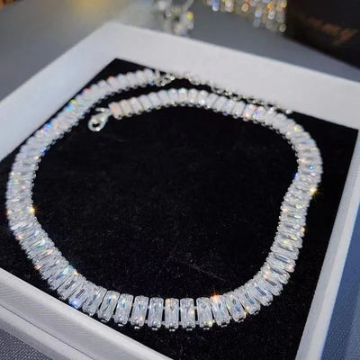 Korean Fashion Rectangle Zircon Choker Necklaces for Women Luxury Clear Geometric CZ Sexy Banquet Party Jewelry