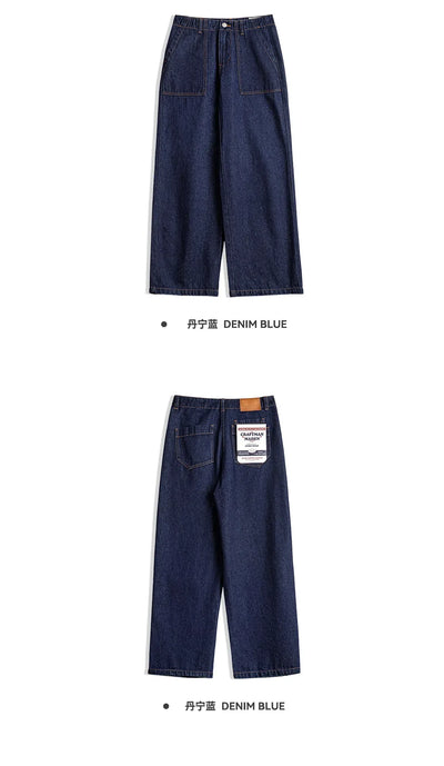 Maden Vintage Straight Denim Jeans with Washed YKK Zipper Loose Fit Casual Trousers for Women's Fall and Winter Versatile Pants