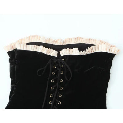 YENKYE Black Strapless Christmas Dress Sexy A Line Vintage Velvet Party Mini Dresses Elegant Women Dresses