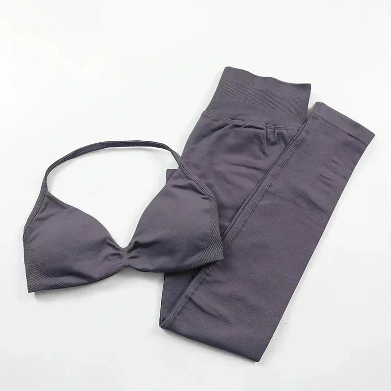 2-Piece Yoga Set 2025 Summer Yoga Set Gym Women's Yoga Fitness Set Hip Pants Neck Bra Pilates Set Multi-color No Printing