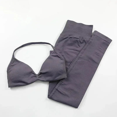 2-Piece Yoga Set 2025 Summer Yoga Set Gym Women's Yoga Fitness Set Hip Pants Neck Bra Pilates Set Multi-color No Printing