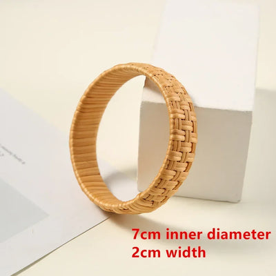 Bohemian Female Fashion Wood Bamboo Rattan Weave Handmade Bangles Big Bracelets For Women Boho Beach Style Ladies Jewelry Gifts