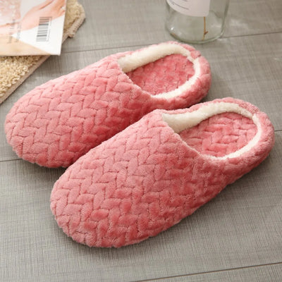 Warm Slippers Woven Solid Color Slippers Plush Home Cotton Slippers Winter Indoor Leisure Home Cold Comfortable Simple