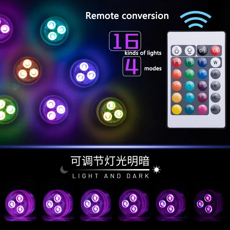 3 LED Underwater Light 16 Colors RGB IP68 Waterproof Swimming Pool Accessories Light Outdoor Submersible Lights for Pond Vase